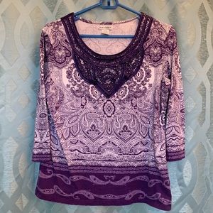 Hannah women’s size medium purple paisley 3/4 sleeve top, nice fabric